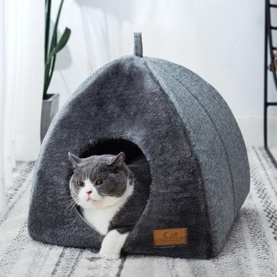 Katzenbett, warmes, dickes Haustierhaus, halbgeschlossen, weiches, tiefes Schlafnest für Kätzchen, Höhle, rutschfestes, gemütliches Katzenplüschkissen, Heimtierbedarf