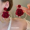 Silver Needle Fabric Rose Pearl Earrings French Elegance Sweet Temperament Retro Stud Earrings Light Luxury High-end Earrings