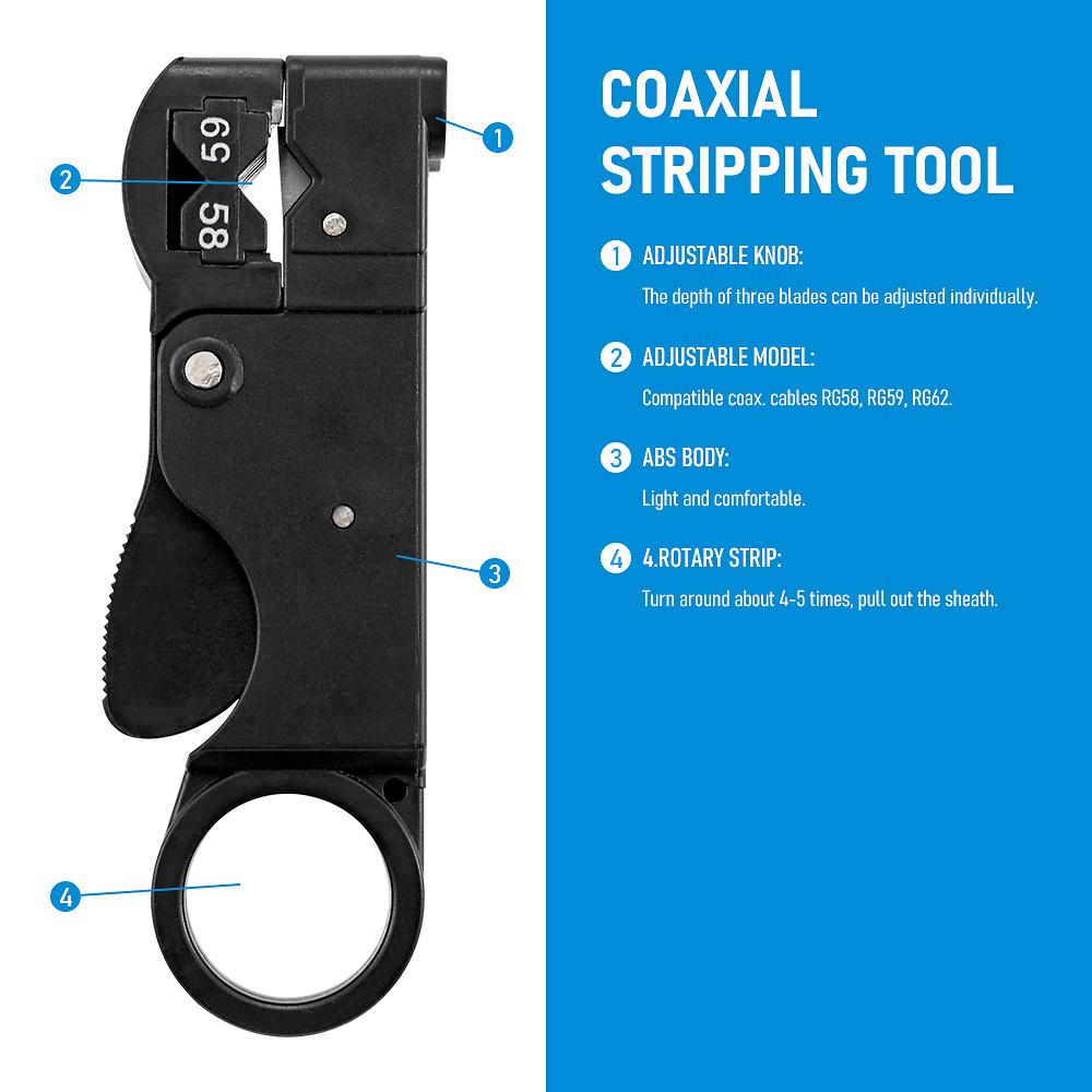 Dispozitiv de dezis cablu coaxial multifuncțional Dispozitiv de dezinfectare a sârmei Dispozitiv de tăiat cabluri de rețea Dispozitiv de tăiat cabluri de rețea Instrument de rețea de peeling rotativ