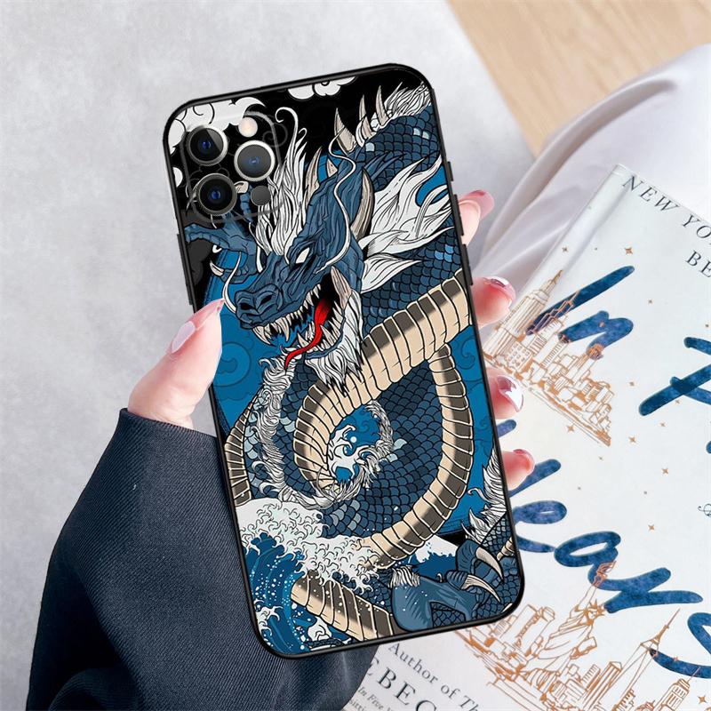 Japanese Dragon Phone Case For iPhone 16 Pro Max 11 12 13 Mini 14 15 Pro Max XR 15 16 Plus 16e Cover Coque