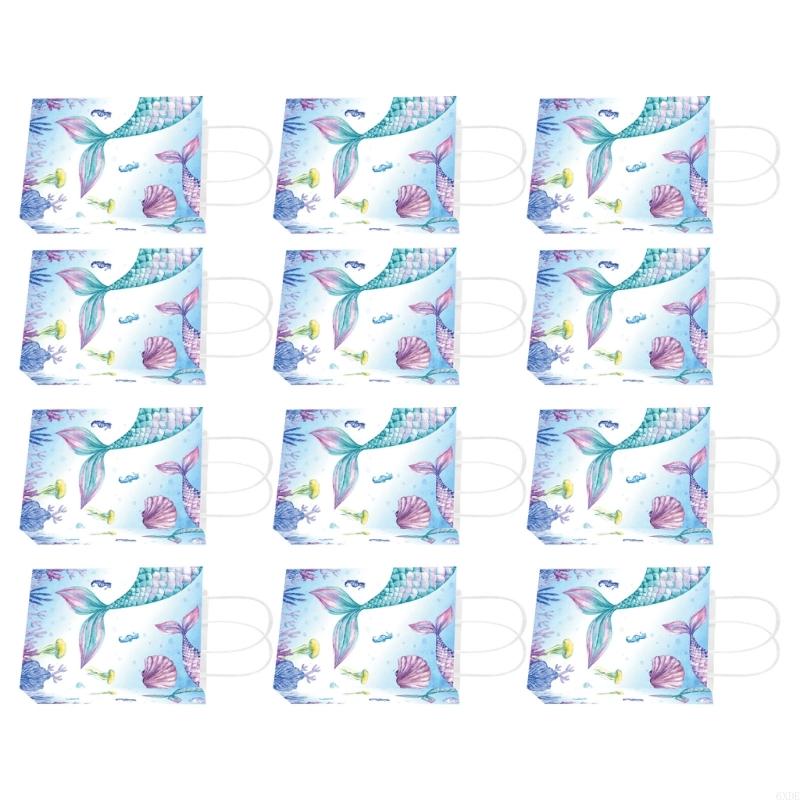 12 Pieces Mermaids Party Bags with Handle for Easy Carrying Gift Packaging Bags 6XDE