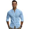 Men Cotton Linen Shirt Long Sleeve Button Down Shirt Band Collar Casual Summer Shirt