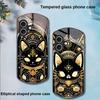 Black Gold Cat For Apple IPhone 16 11 13 15 14 Pro Max 12 Mini 7 8 Plus XR X XS Elliptical Shaped Tempered Glass Phone Case