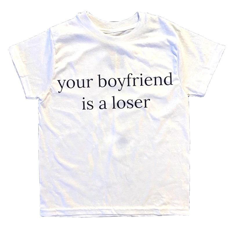 Fashion Women T-Shirt Camiseta Y2K Harajuku com Estampa de Letras Vint S