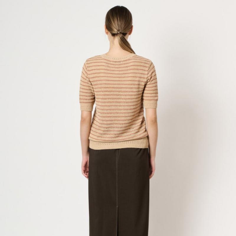Bcbg Stripe Half Sleeve Knit Top B4m5k428