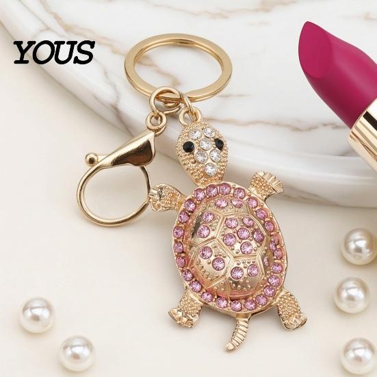 Oxidation Resistant Keychain Pendant, 3D Turtle Design Key Holder with Sparkling Rhinestones Inlaid, Alloy Shell Pendant Easy to Attach Lucky