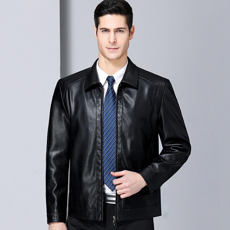 Genuine leather jacket men's spring and autumn sheepskin fashion casual middle-aged leather jacket plus velvet thickened jacket