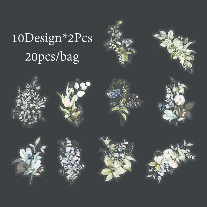 20Pcs Flower Branch and Leaf Themed Stickers Scrapbook Notebook Photo Frame Diary DIY Decorative Stationery Stickers