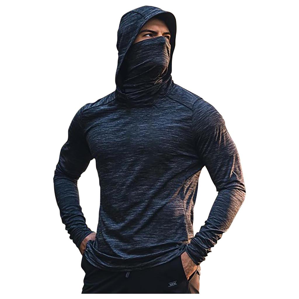 Men's Fashion Printed Sun Protection Hoodie Lightweight Long Sleeve Breathable Outdoor Sportswear with Face Covering and Adjustable Hood