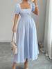 Elegant European-Style Puff Sleeve Striped Dress - Women's Spring/Summer 2026 Collection
