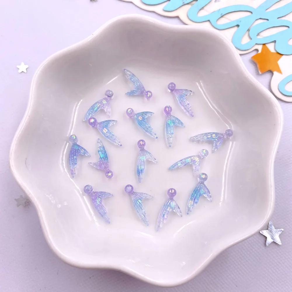 100Pcs Resin Colorful Mini Luminous Mermaid Nail Charms Glow Shell Ocean Flat Back Rhinestone Art Decor Accessorie DIY Scrapbook