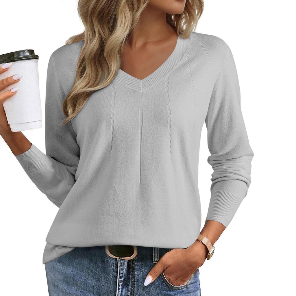 Women's Fashion Round Neck Pullover Sweater Casual Versatile Solid Color Knit Top