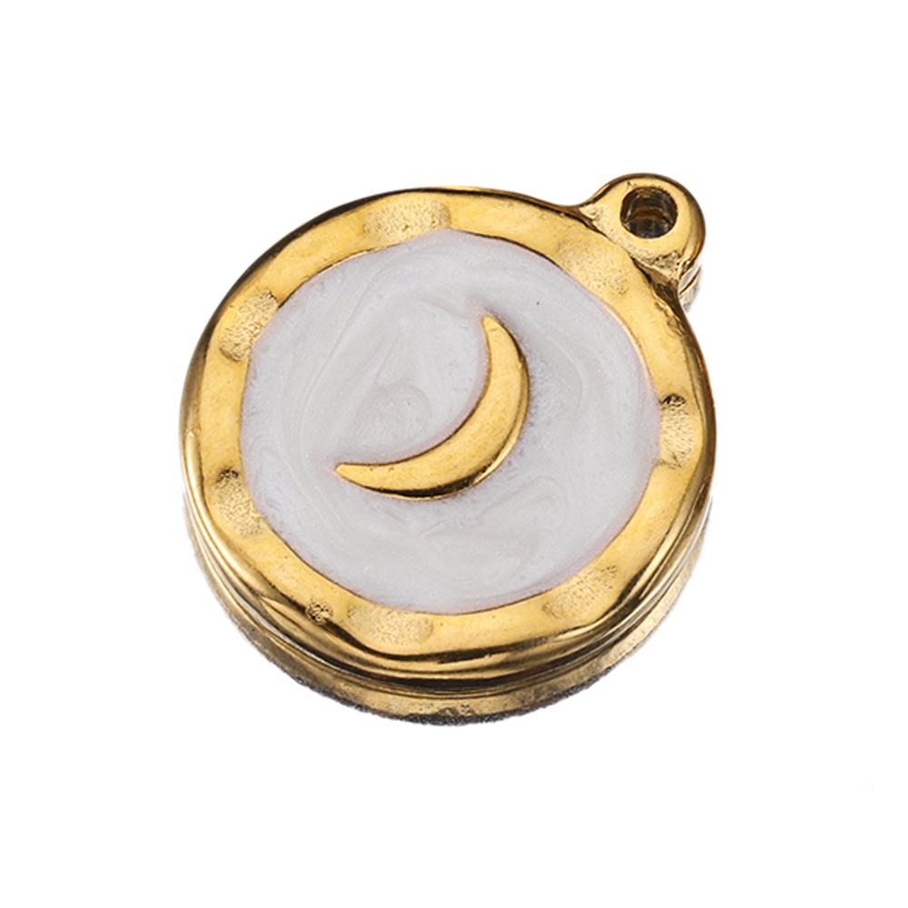 5pcs Gold Color Stainless Steel Enamel Moon Love Medal Heart Charms Pendants for DIY Earrings Necklace Jewelry Making Supplies