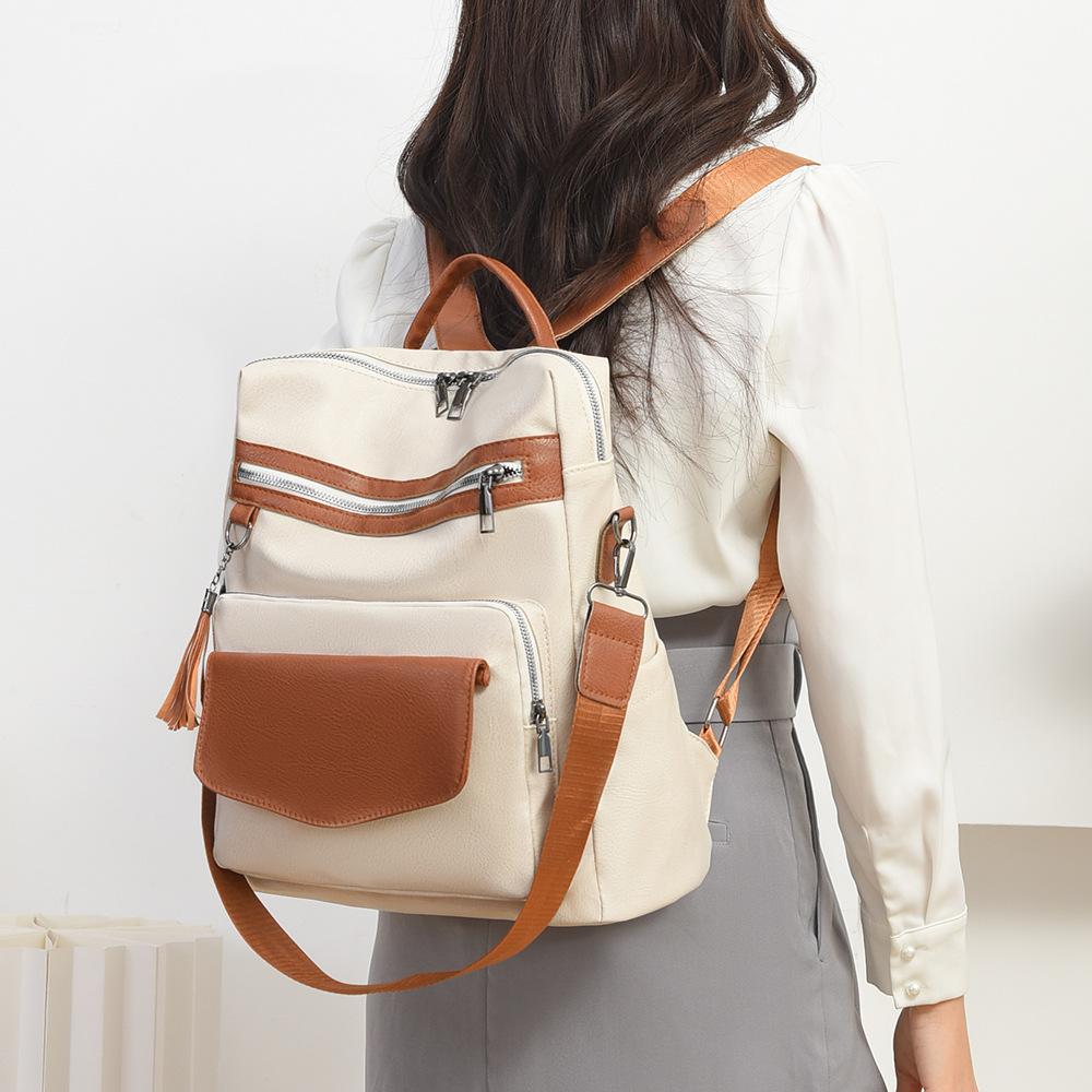 Trendige Mode kontrastierende Farben Patchwork Pendler Damen Taschen große Kapazität Textur vielseitig Rucksack praktisch Klasse Reise Umhängetasche
