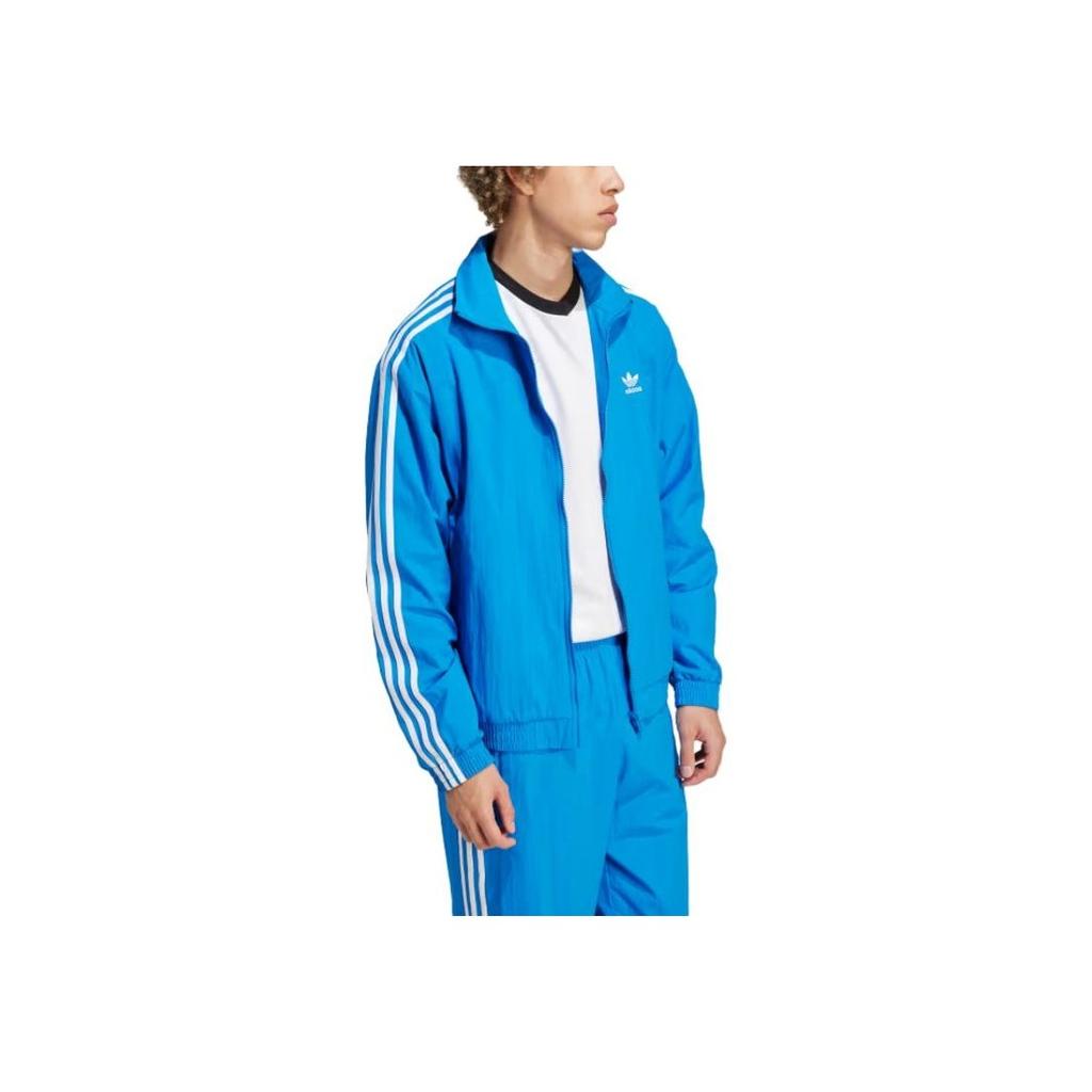 Adidas Originals Striped Stand Collar Zip-Up Long-Sleeve Jacket Men Jacket Blue IT2496