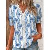 Women's Summer Floral Print V Neck Blouse Lace Trim Ruffle Short Sleeve Casual Boho Vacation Daily Wear Shirt Top
