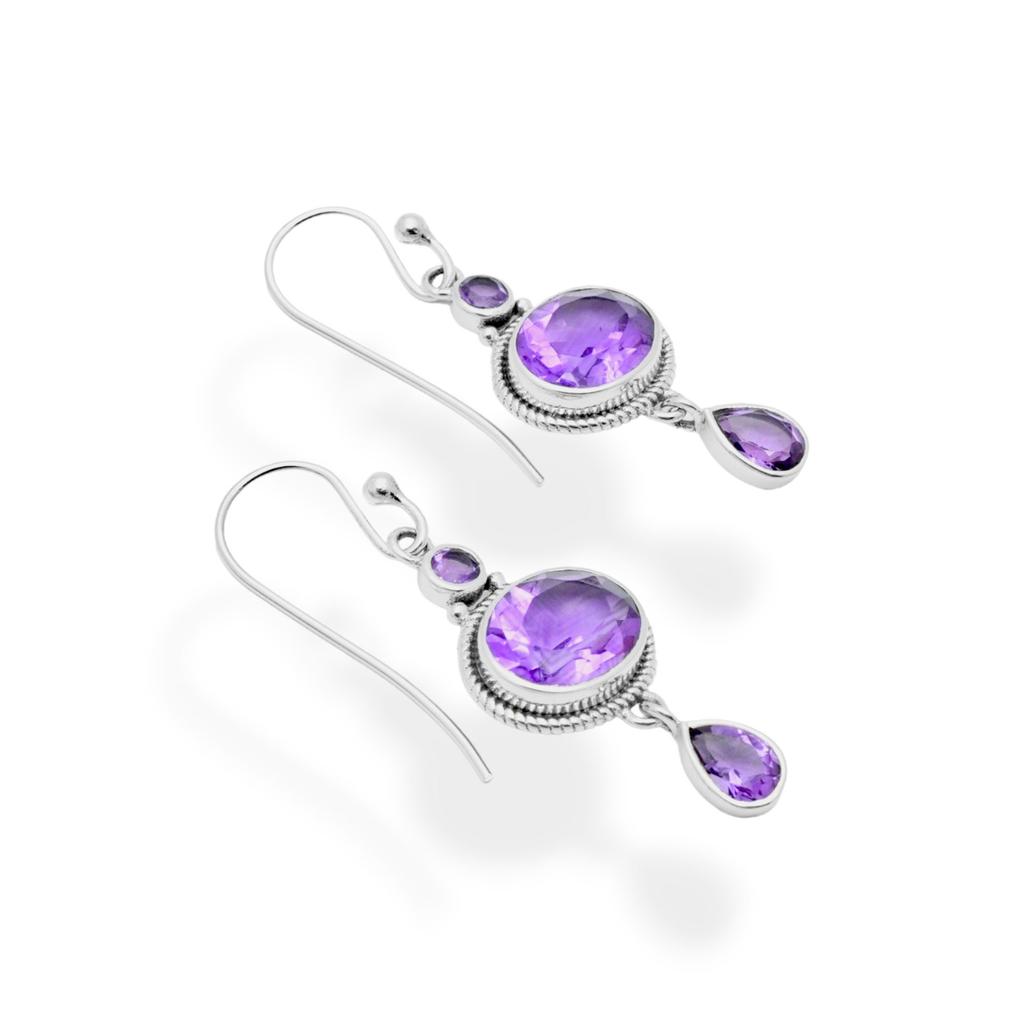Handmade Amethyst Drop Earrings: 925 Sterling Silver Dangle Jewelry