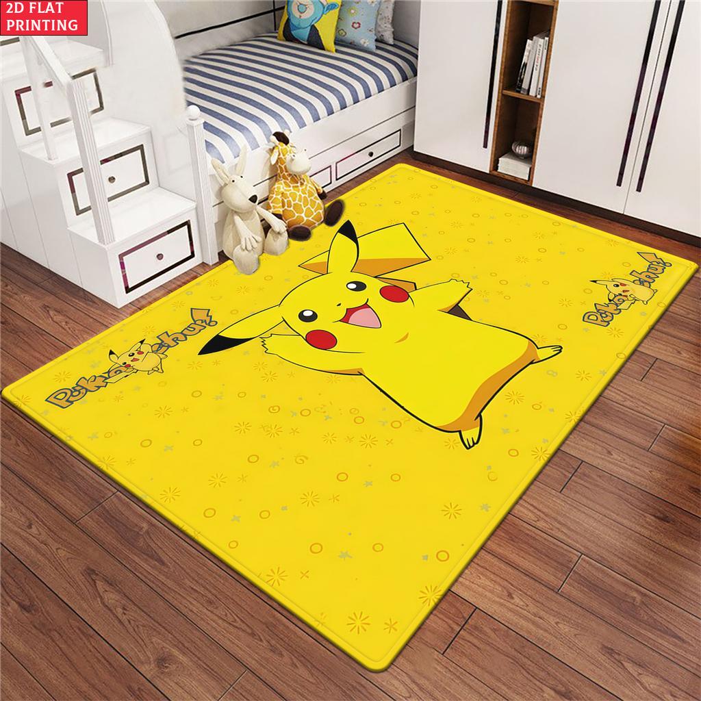 Cute Yellow Electric Mouse Cartoon Area Rug Non Slip Soft Floor Mat For Kids Room Bedroom Living Rooms Decor Washable Carpet