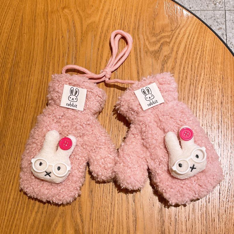 Charming Cartoon Rabbit Plush Gloves - Warm Velvet Lined Winter Mittens for Women and Students