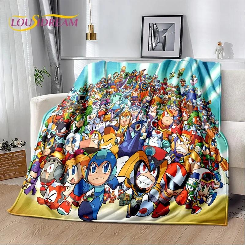 Retro Cartoon Rockman Mega Man Game Soft Flannel Blanket for Beds Bedroom Sofa Picnic,Throw Blanket for Outdoor Leisure Nap Gift