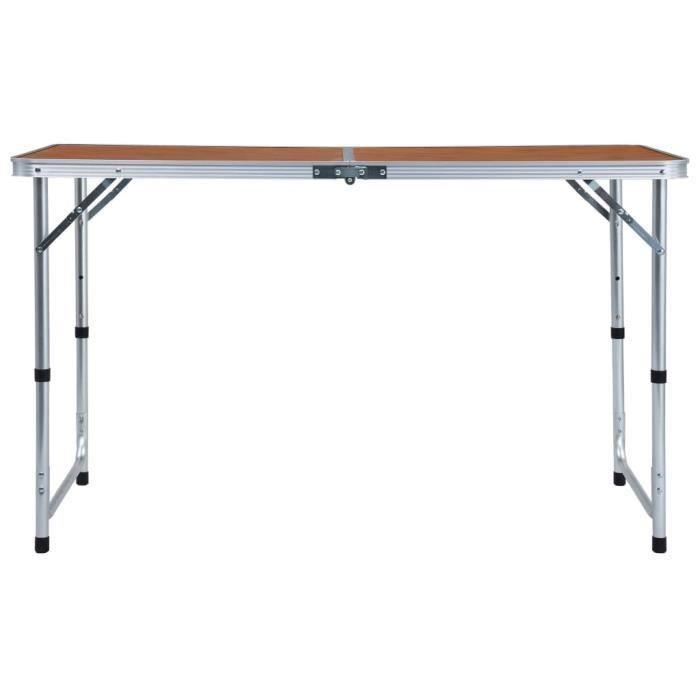 Folding Camping Table - vidaXL - Aluminum - 120x60 Cm - Adjustable Height - Capacity 30-50 Kg