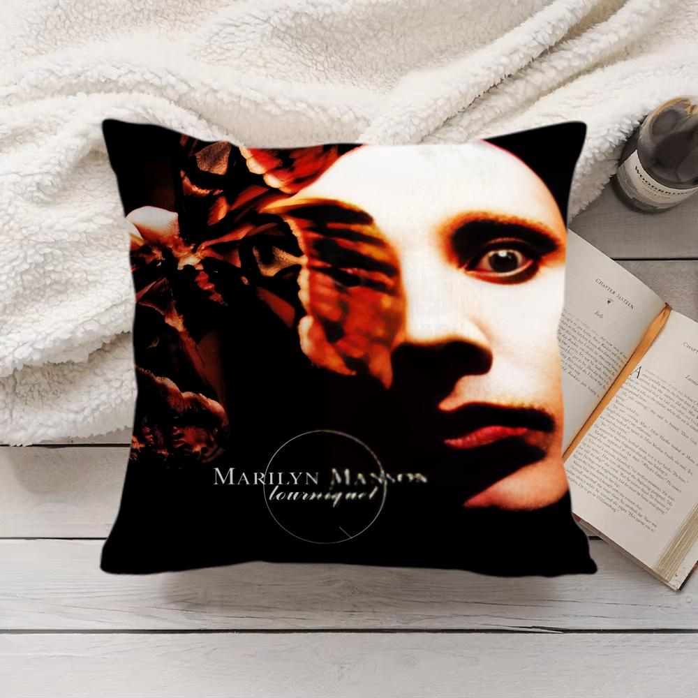 MMarilyn Manson Rock Cushion Cover Silky Short Plush Invisible Zipper Dustproof Sofa Pillow Case for Home Decor
