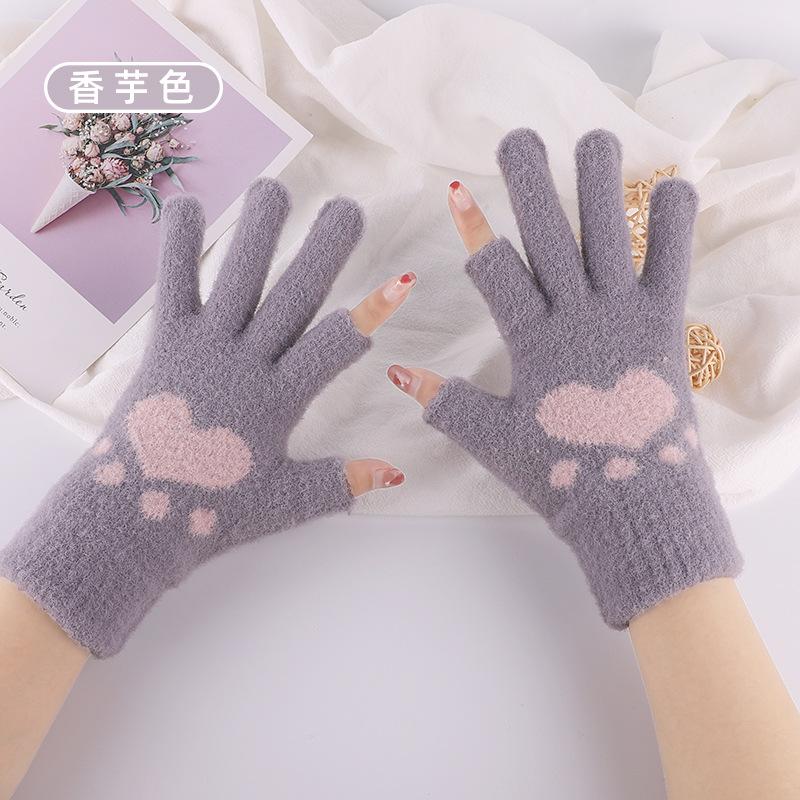 Women's Touch Screen Gloves Embroidered Snowman Cute Imitation Mink Warm Knitted Plush Autumn and Winter Cold-proof Finger Gloves