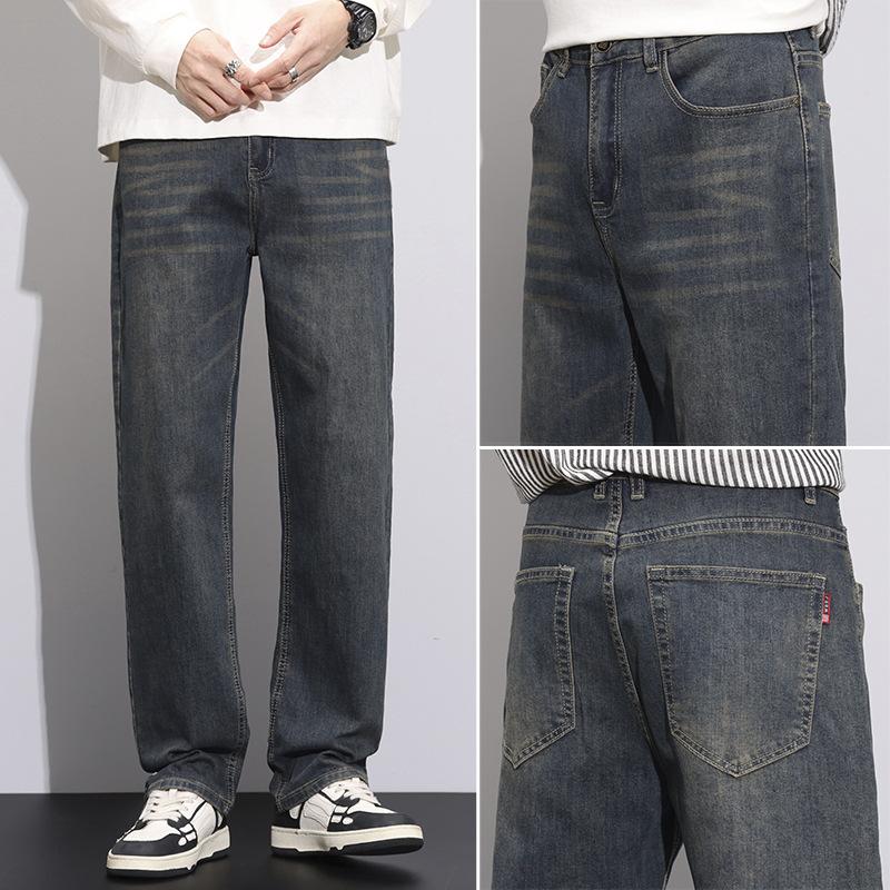 

Retro Jeans Men s Straight-leg Autumn Casual Trendy Stretch Men s Pants Loose Trendy Brand Wide-leg Men s Long Pants 29 серый