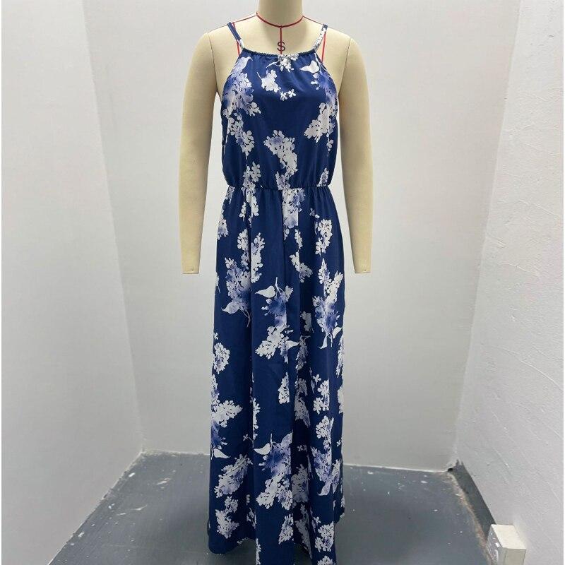 Mode Split Sexig Ärmlös Causal Semesterstil Blommönster Klänning Kvinnor Vår Och Sommar 2023 Halter Long Dress 26017