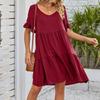Women's Fashion Short-sleeved Summer Casual V-neck -layer Pleated Dress
