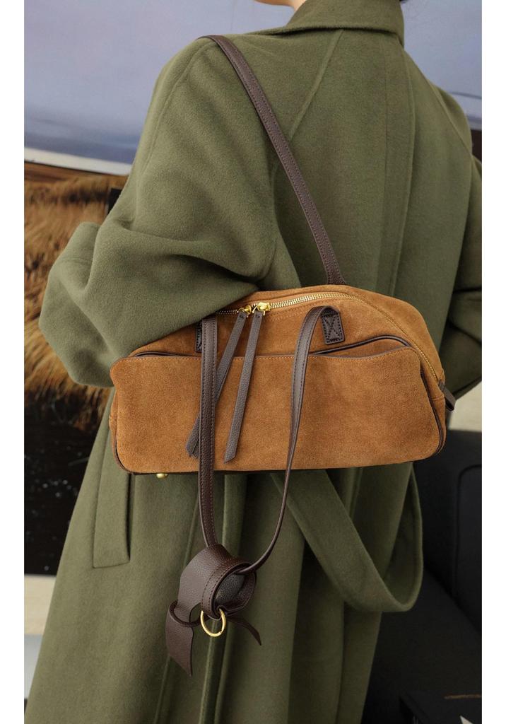 Suede Plush Large Bowling Bag 2026 - Elegant Retro Boston Style Shoulder Bag for Women