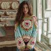 Maglione da donna a girocollo largo con stampa natalizia, maglione casual alla moda