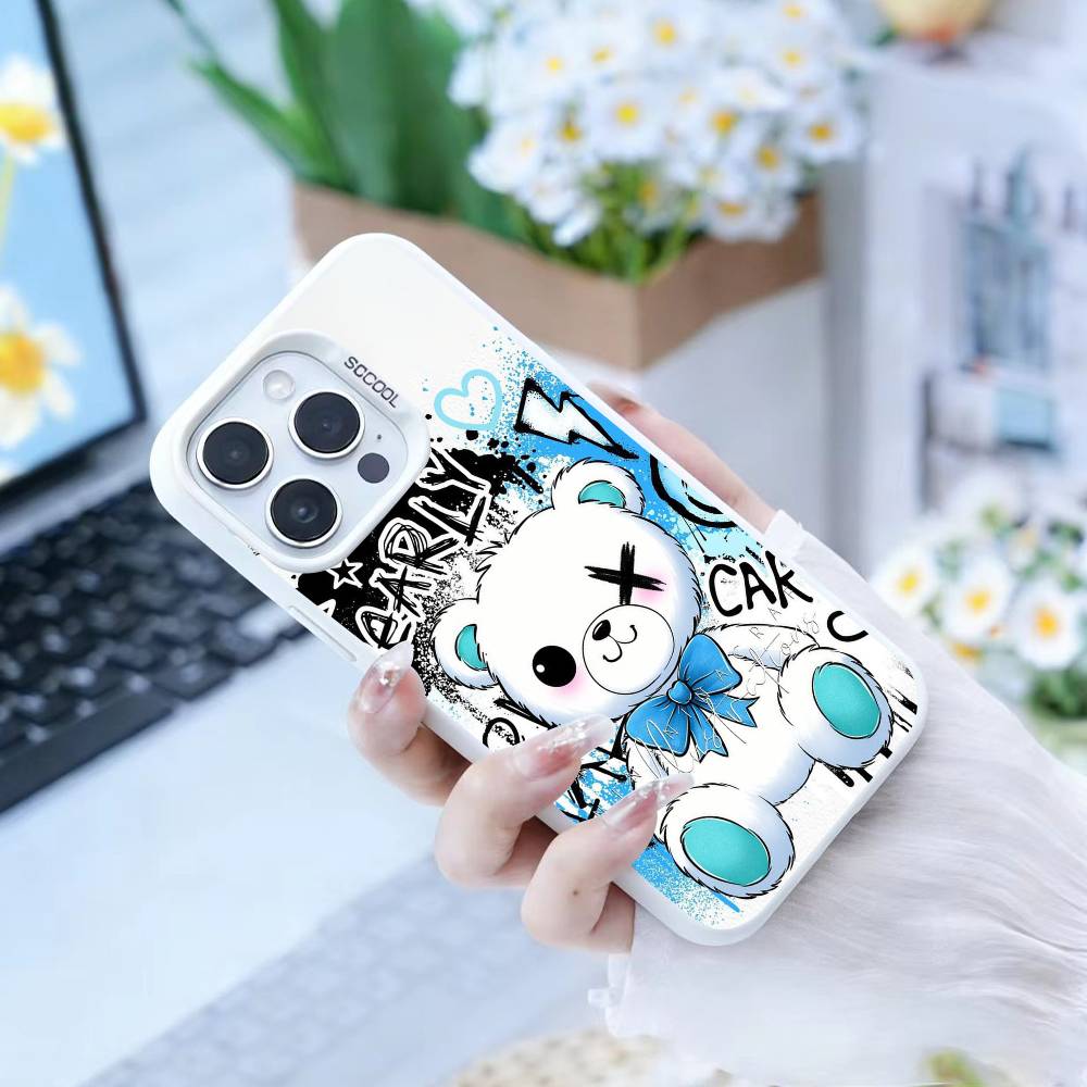 HOT Colorful Graffiti Bear  Phone Case For iPhone17, 16,15,14,13,12 Pro Max white Candy Matte Shockproof Cover