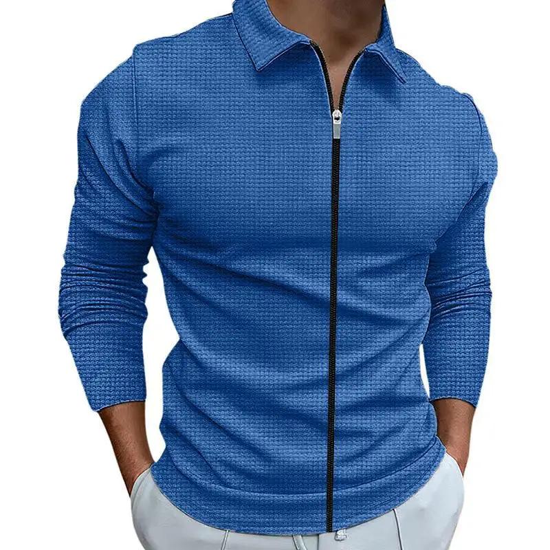 2024 Fashion Popular Waffle Solid Plaid Jackets Men's Long-sleeve Lapel Zipper Cardican Casual Sports Coats New Male Sweatshirts