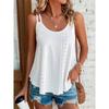 Women Sleeveless Camisole Tank Top White Round Neck Eyelet Pattern