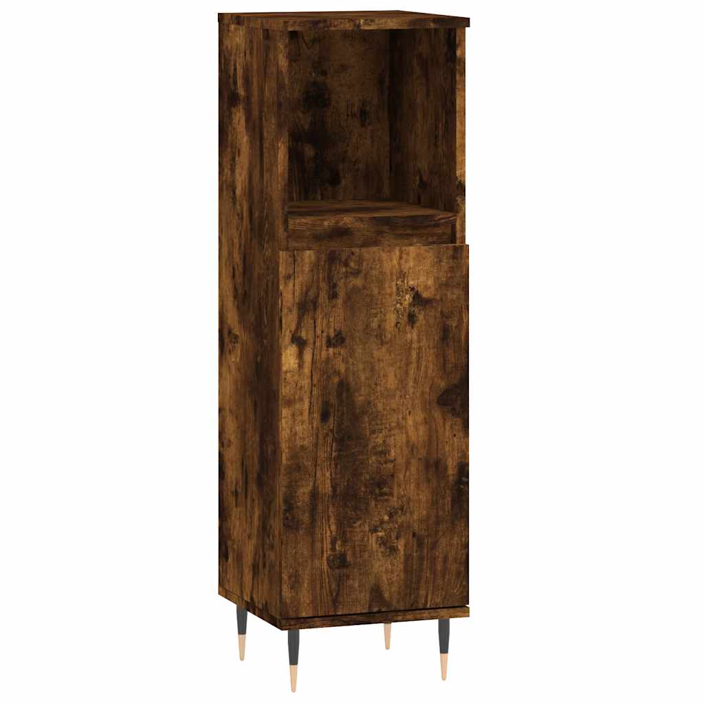 Bathroom Cabinet Smoked Oak 30 X 30 X 100 Cm Engineered Wood