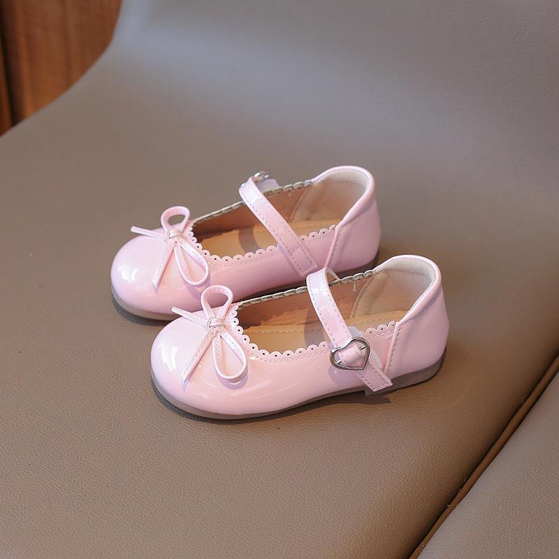 Korean Style Bowknot Candy Color Soft Sole Little Girls Leather Flat Shoes 21