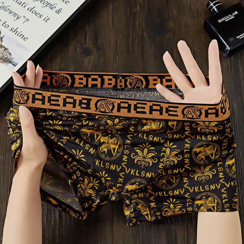 Baobaomian Men's Ice Silk Antibacterial Boxer Briefs 4-Pack