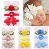 3Pcs Kids Elastic Floral Headband Pearl Hair Girls Baby Bowknot Hairband Set
