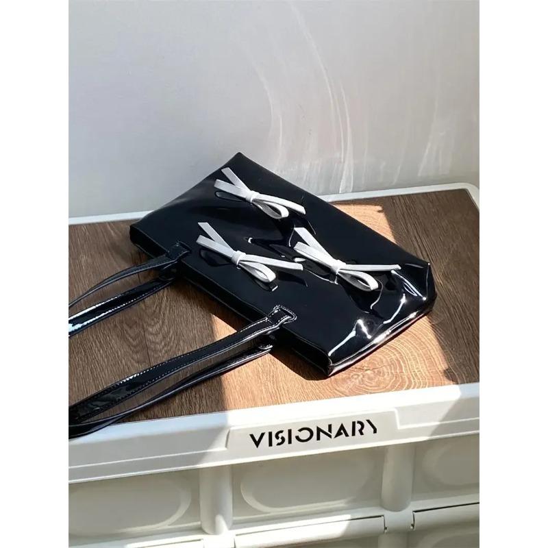 Fashi Lackleder Damen Umhängetaschen Süße Schleife Damen Kleine Quadratische Handtaschen Tragetasche Einfache Damen Achseltasche