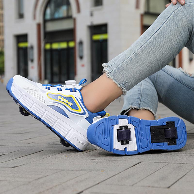 Kinderen Wegloop Schoenen Jongens en Meisjes Burst Schoenen Dubbele Wiel Vliegende Schoenen Schoenen met Wielen Meisjes Roller Skates Nieuw 32 gray