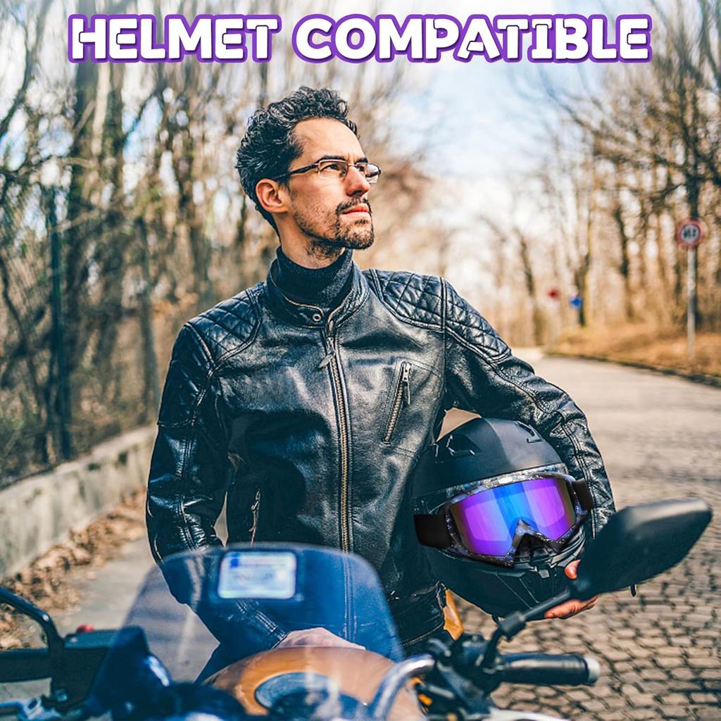 Dirt Bike Goggles, 2-Pack Ski Goggles And ATV Goggles For Motorcycle, MX, Powersport - Men, Women, Adult, Youth Riding Racing (Grey + Blue)