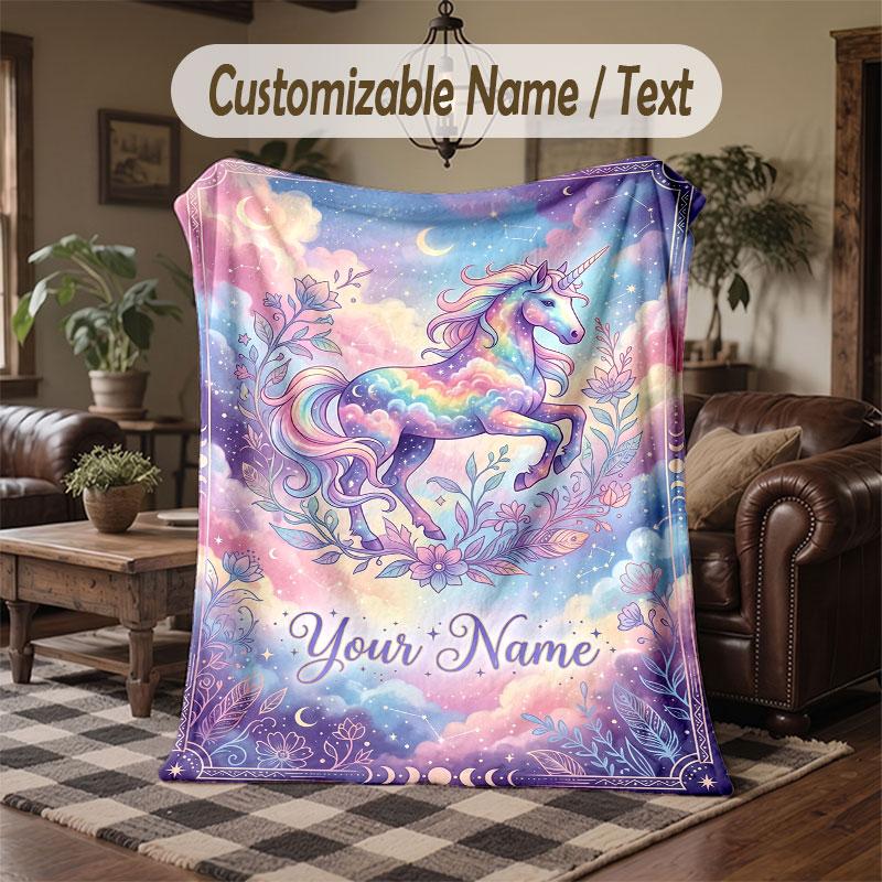 Coperta da divano a tema unicorno con nome personalizzato, coperta morbida e accogliente per casa, divano, letto
