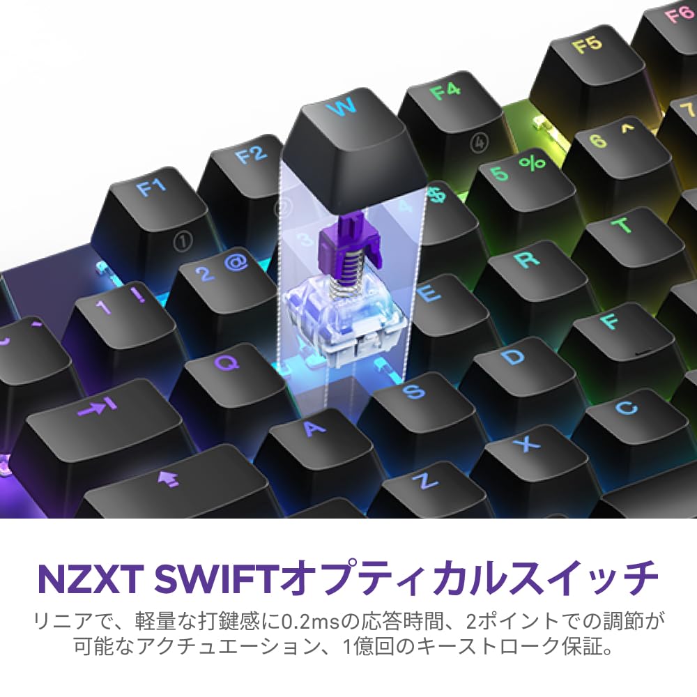 NZXT Function 2 MiniTKL Black Equipped with RGB 8K Polling Rate Optical Linear Switch Numeric English Wired Gaming Black KB0767 LED, Compatible, Type,