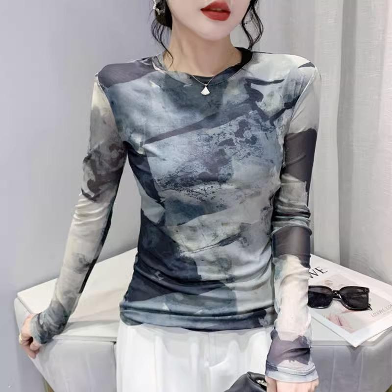 

Рубашка в стиле ретро с тонким низом, женская летняя, в иностранном стиле, облегающая, с длинными рукавами, верхняя часть футболки 3XL