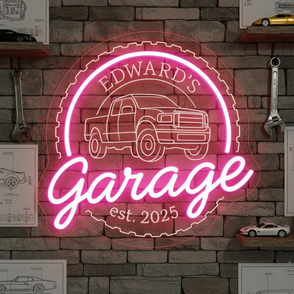 Custom Garage LED Neon Sign: Fully Personalized LED Neon Light for Garage, Unique Man Cave Workshop Decor That Shows Your Style