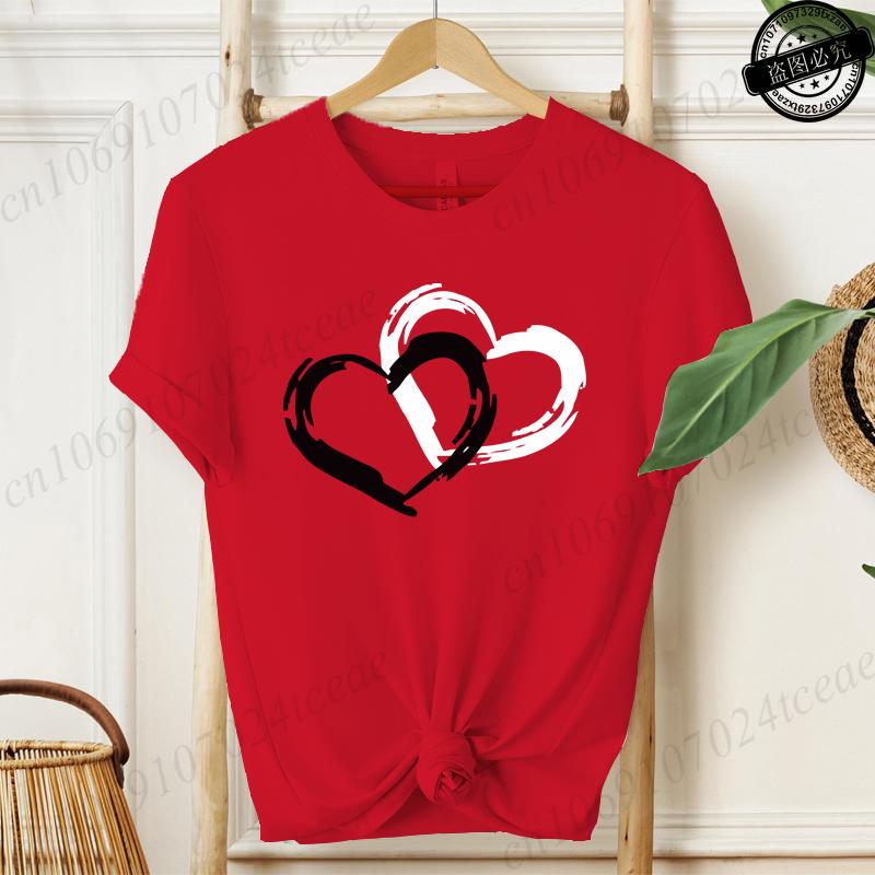 Unisex Fashion TShirts O Neck Short Sleeve TShirt Casual Unisex Red Clothing Love Heart Print TShirt for Valentines Day Gifts