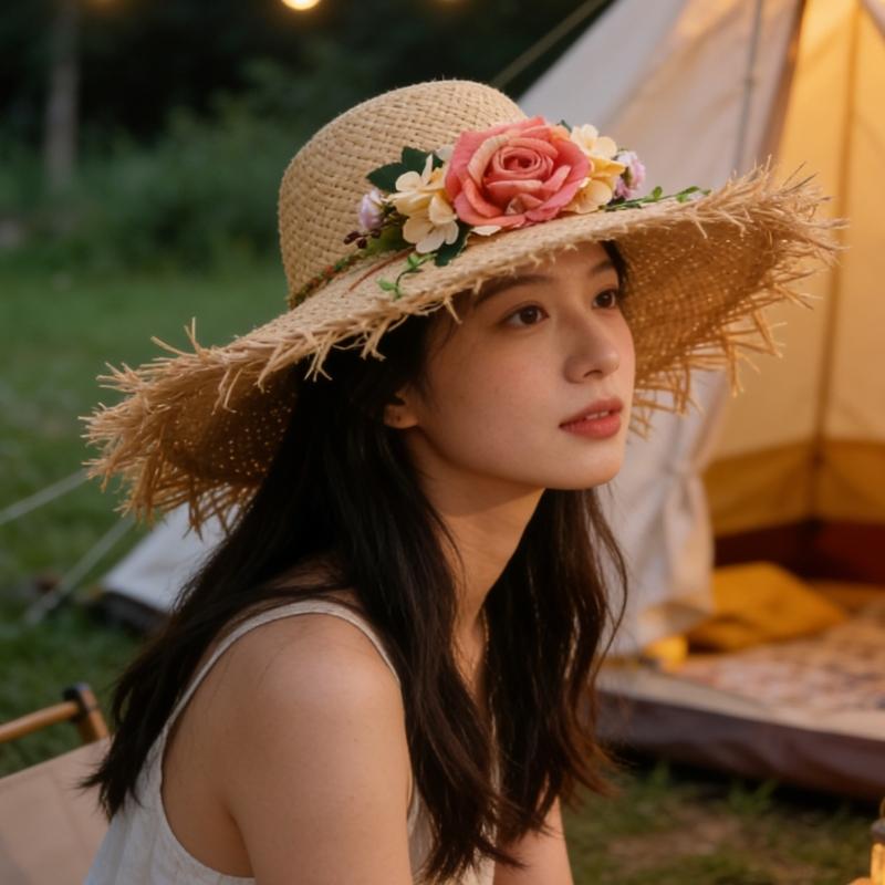Wide Brims Beach Cap Elegant Straw Fisherman Hat With Floral Accents For Women Outdoor Beach Vacation And Sun Protection