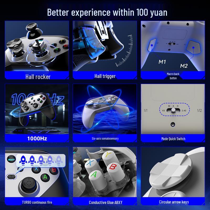 G6S Trådløs Bluetooth Gaming Controller til PC, Switch, Android og iOS med Dobbelt Hall Vibration og Rapid Fire Funktion