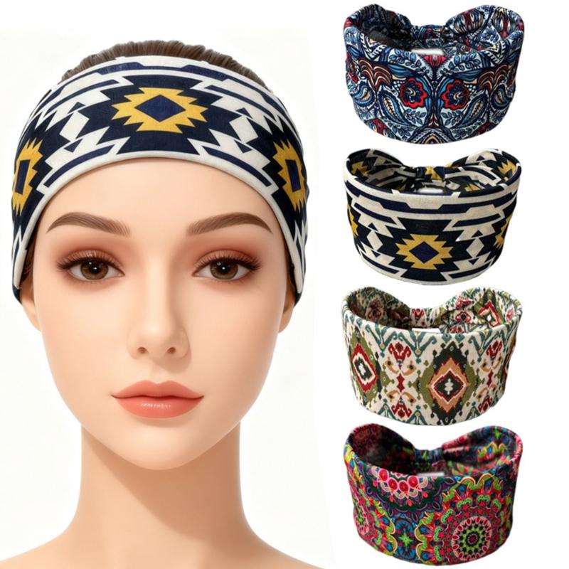 Elastic Fitness Headbands NonSlip Wide Design Sweat Absorbing Bohemian Pattern Hairband For Exercise Outdoor Activity